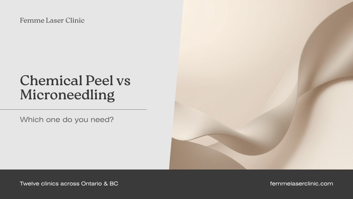Femme Laser Clinic article header reading "Chemical peel vs microneedling: which one do you need?"