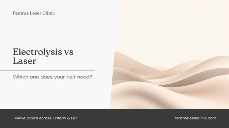 Femme Laser Clinic article header reading "Electrolysis vs laser: which one does your hair need?"