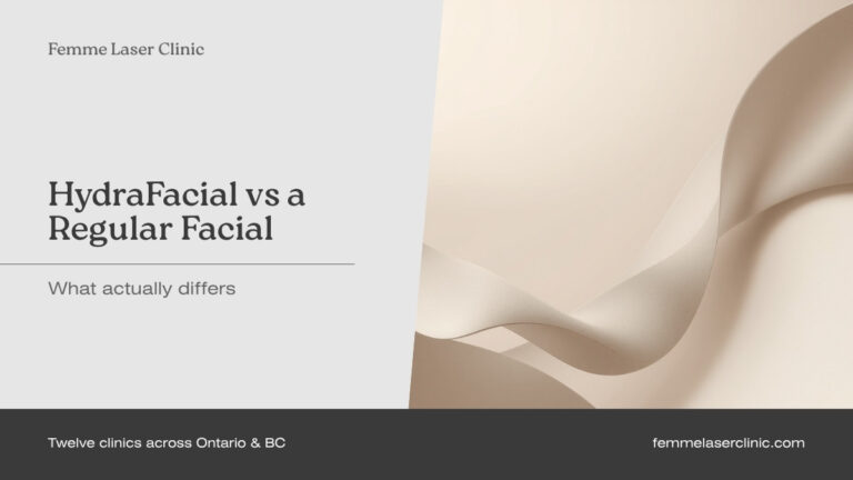 Femme Laser Clinic article header reading "HydraFacial vs a regular facial: what actually differs"