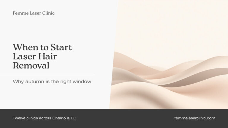 Femme Laser Clinic article header reading "When to start laser hair removal: why autumn is the right window"
